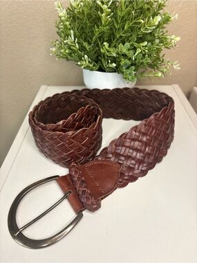 Express Genuine Leather Brown Woven Braided Belt Size Small